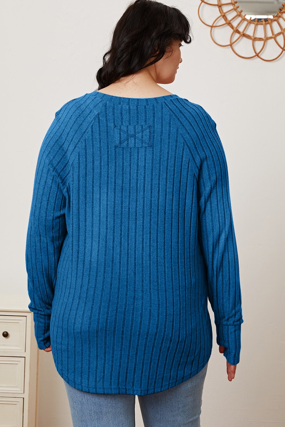 Basic Bae - Rib Knit Thumbhole Sleeve T-Shirt