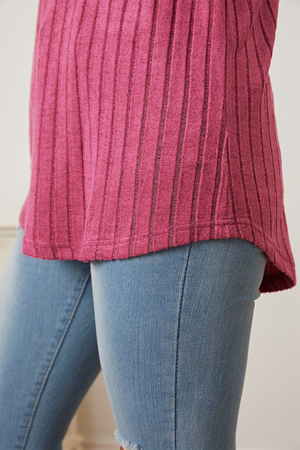 Basic Bae - Rib Knit Thumbhole Sleeve T-Shirt