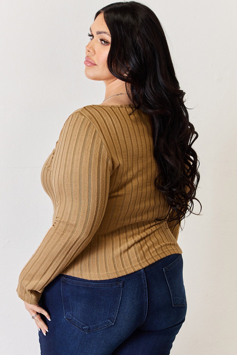 Basic Bae - Scoop Neck Rib Knit Long Sleeve T-Shirt