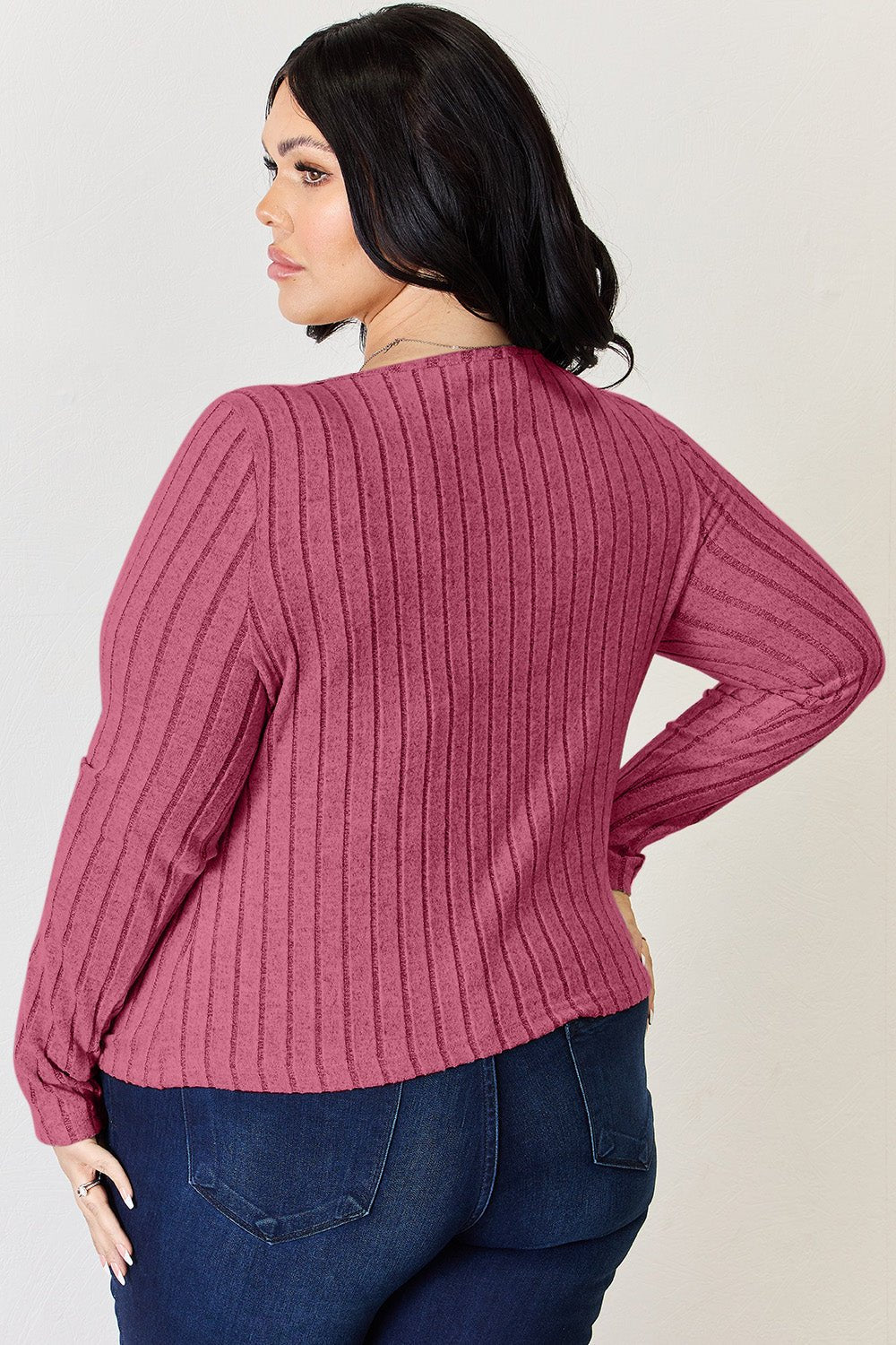 Basic Bae - Scoop Neck Rib Knit Long Sleeve T-Shirt