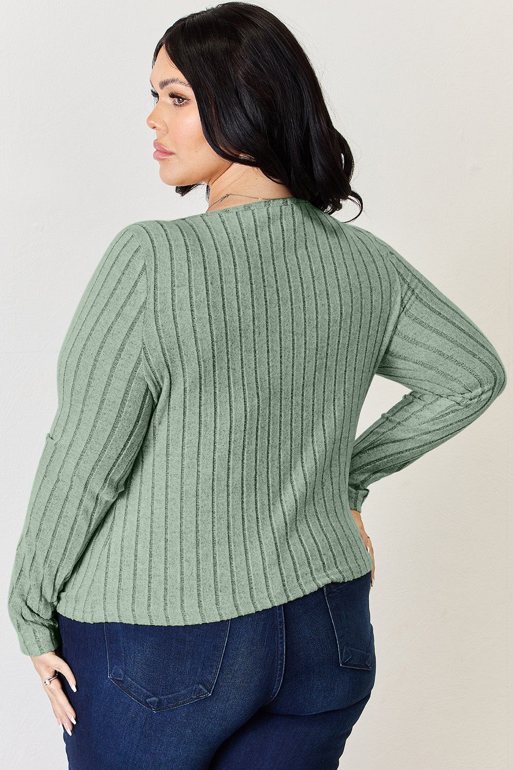 Basic Bae - Scoop Neck Rib Knit Long Sleeve T-Shirt