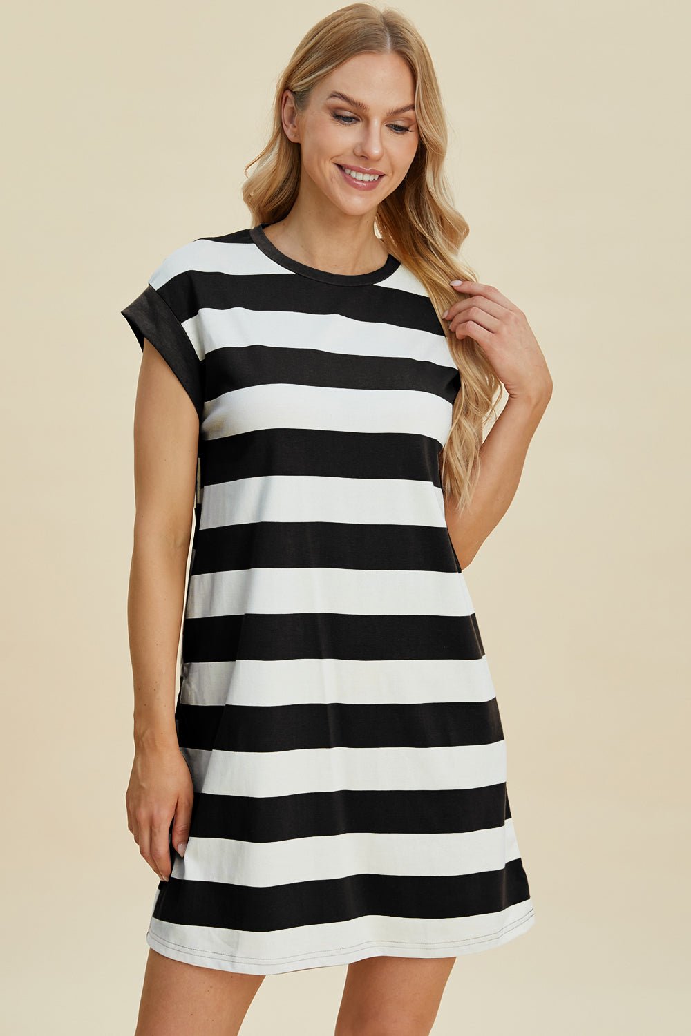 Basic Bae - Striped Cap Sleeve Mini Dress