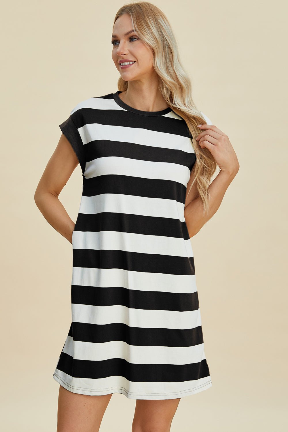 Basic Bae - Striped Cap Sleeve Mini Dress