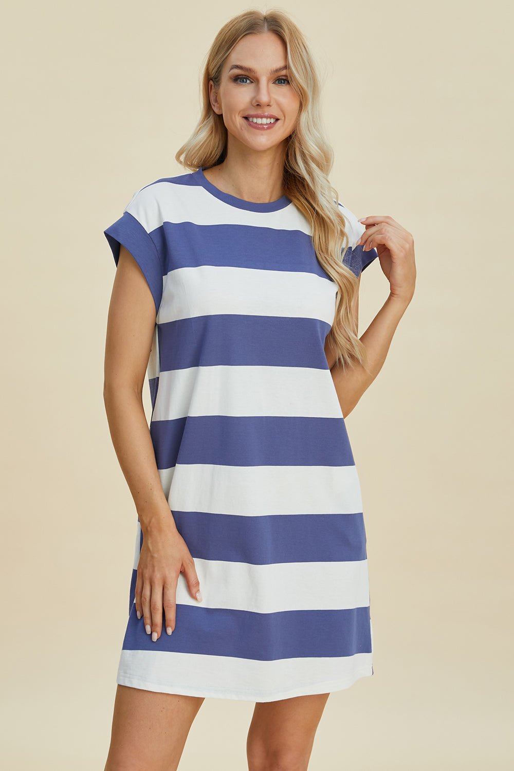 Basic Bae - Striped Cap Sleeve Mini Dress