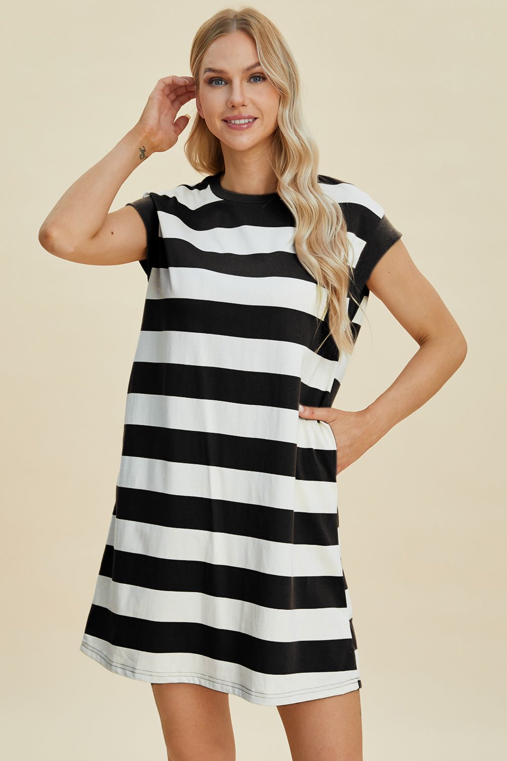 Basic Bae - Striped Cap Sleeve Mini Dress