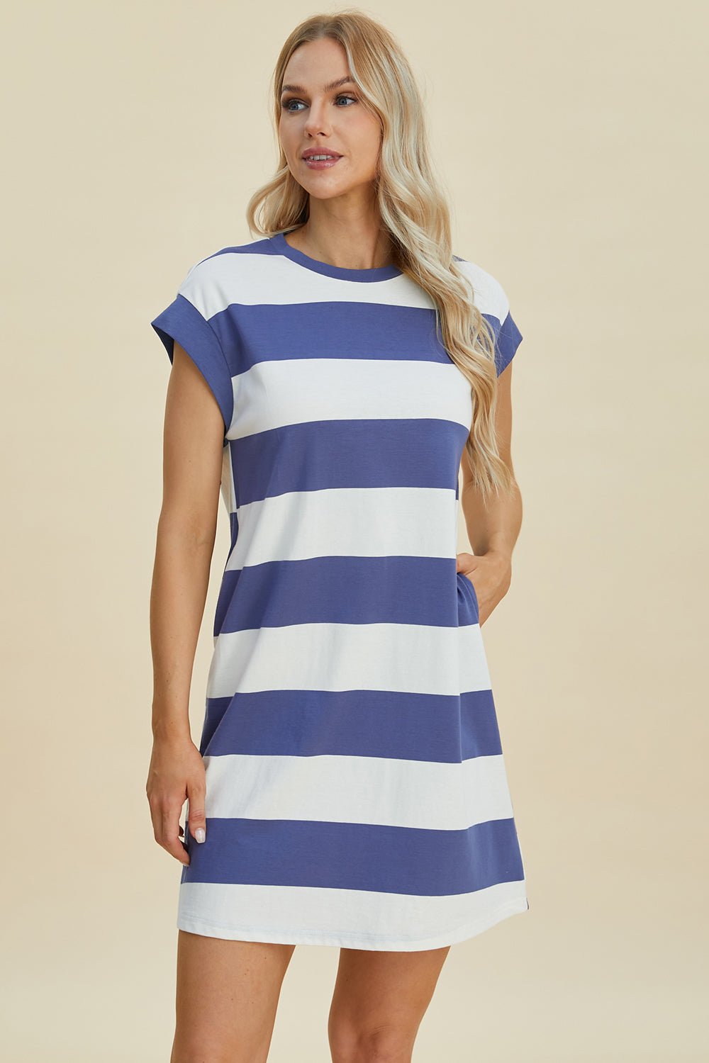 Basic Bae - Striped Cap Sleeve Mini Dress