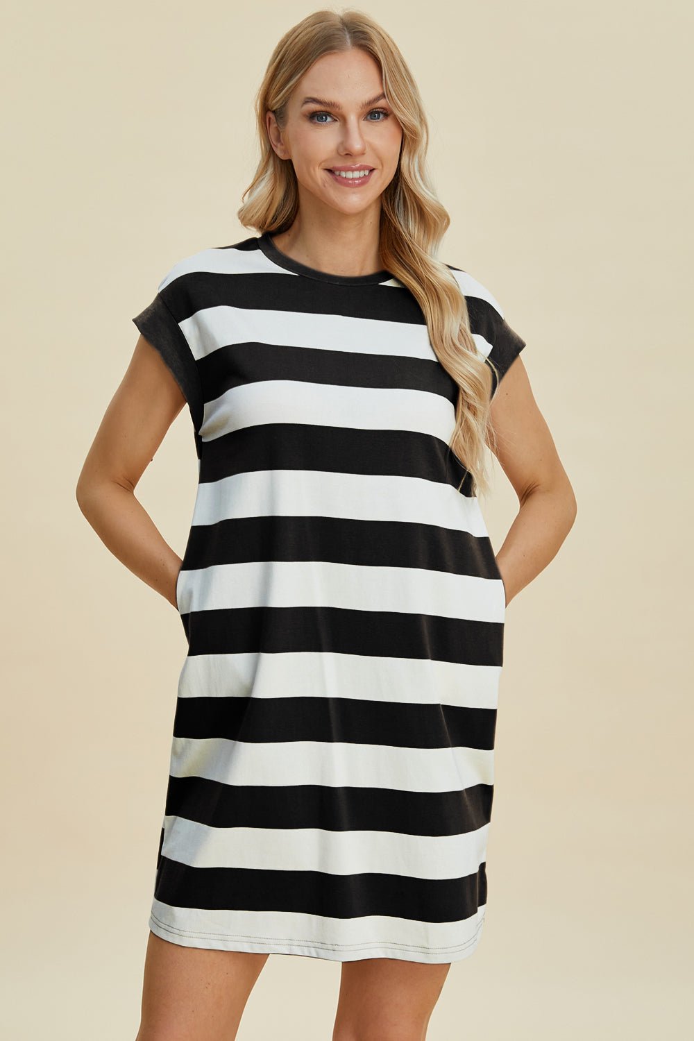 Basic Bae - Striped Cap Sleeve Mini Dress