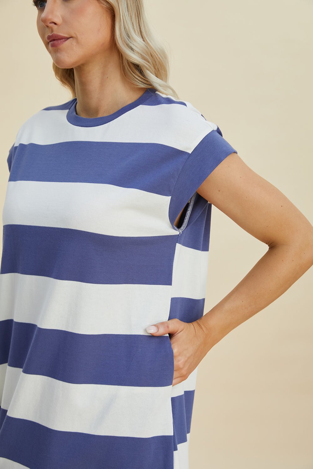 Basic Bae - Striped Cap Sleeve Mini Dress