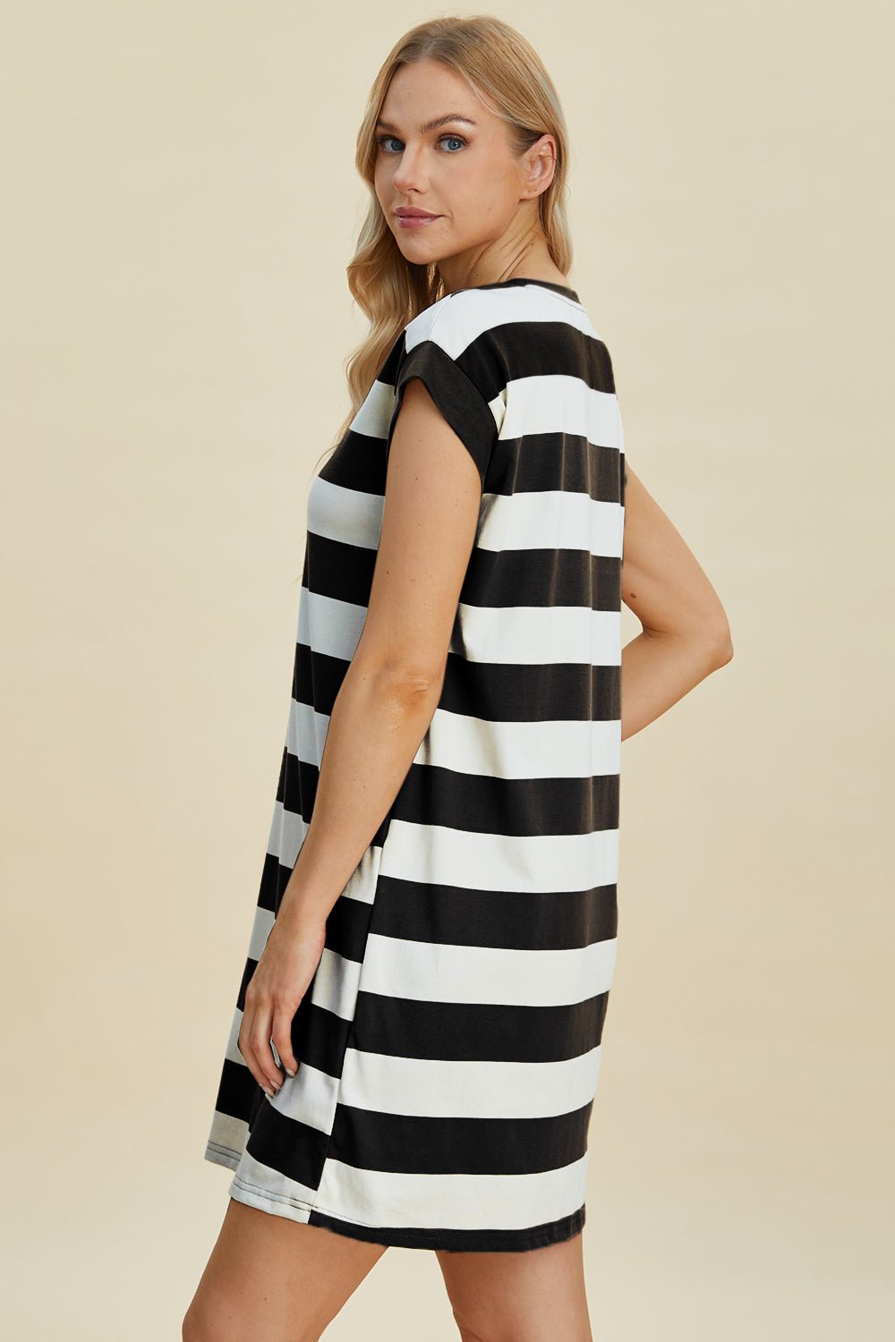 Basic Bae - Striped Cap Sleeve Mini Dress