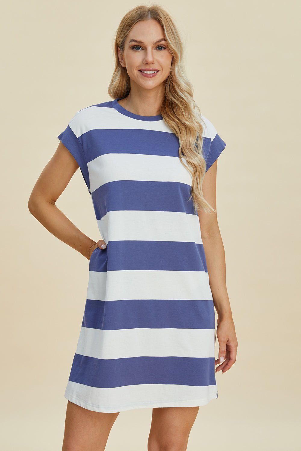 Basic Bae - Striped Cap Sleeve Mini Dress