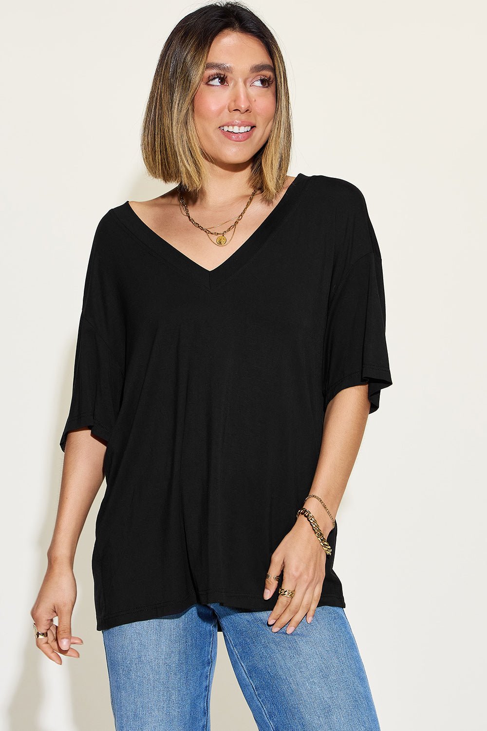 Basic Bae - V - Neck Drop Shoulder T-Shirt