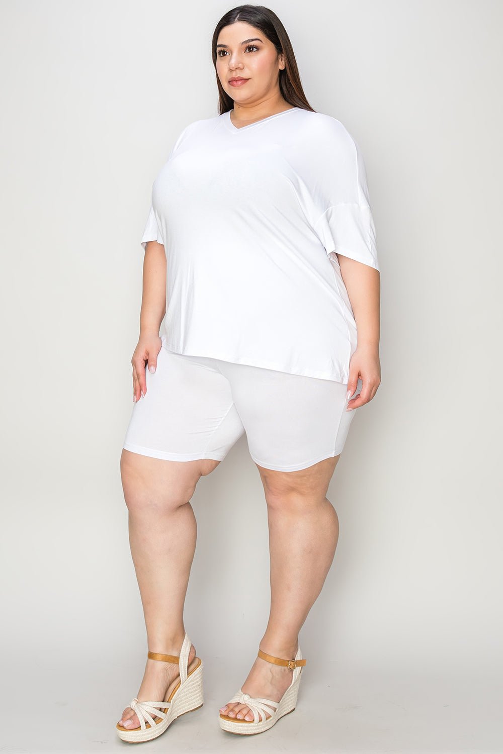 Basic Bae - V - Neck Drop Shoulder T-Shirt and Shorts Set