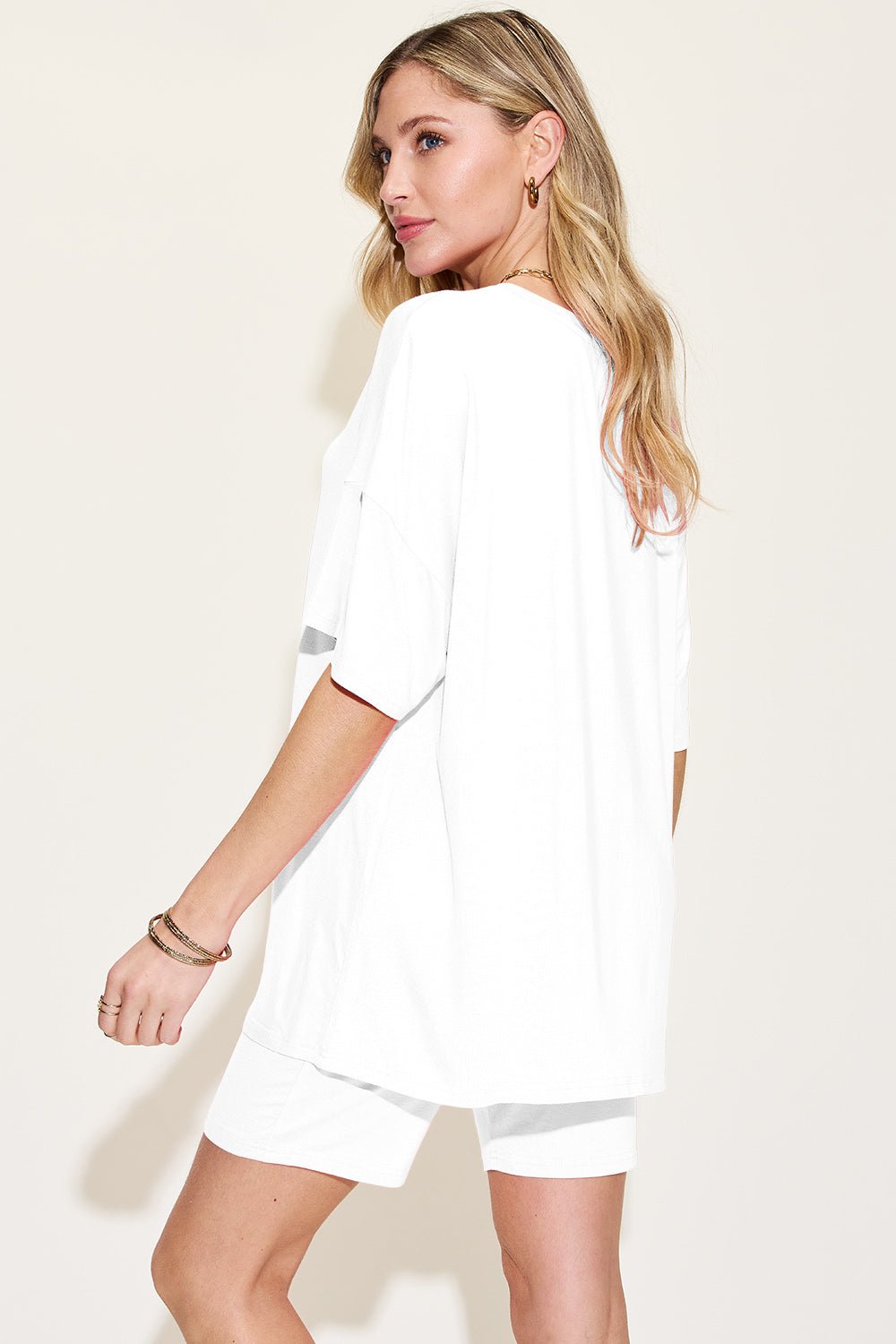 Basic Bae - V - Neck Drop Shoulder T-Shirt and Shorts Set