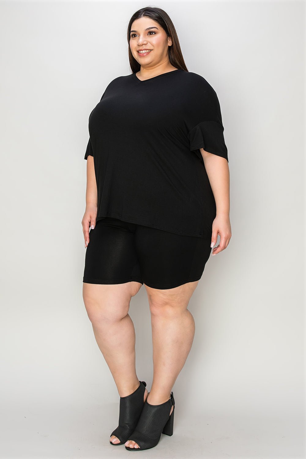 Basic Bae - V - Neck Drop Shoulder T-Shirt and Shorts Set