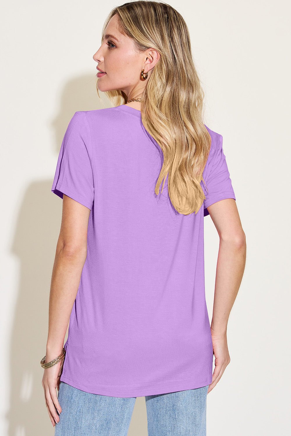 Basic Bae - V - Neck High - Low Hem T-Shirt