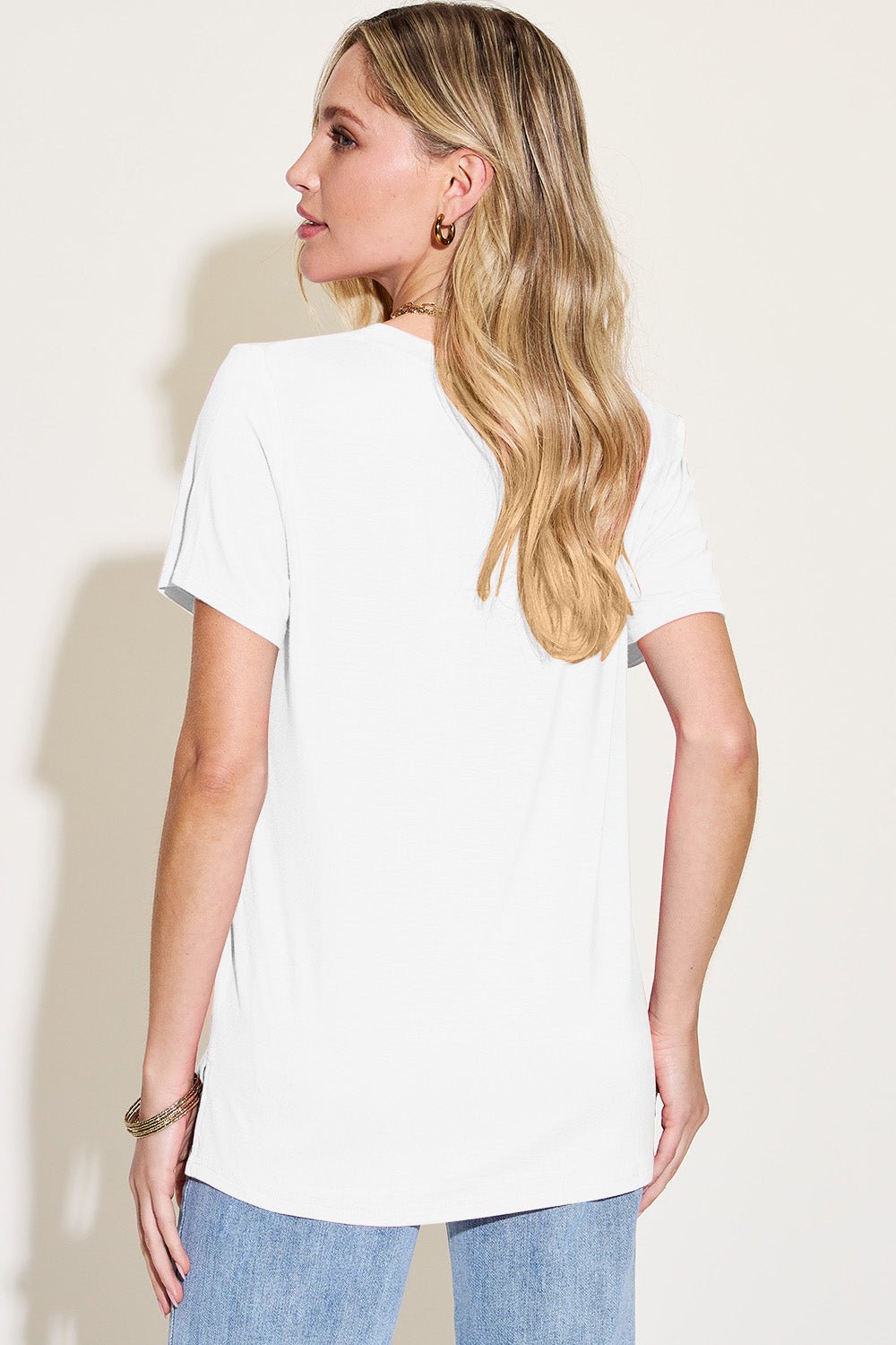 Basic Bae - V - Neck High - Low Hem T-Shirt