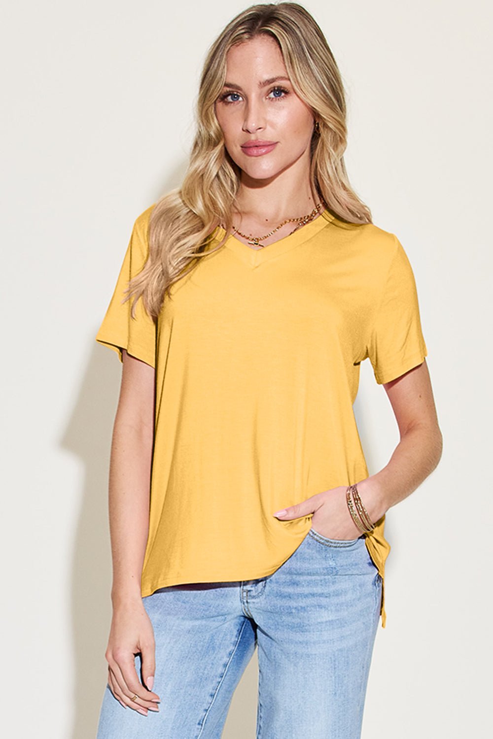 Basic Bae - V - Neck High - Low Hem T-Shirt