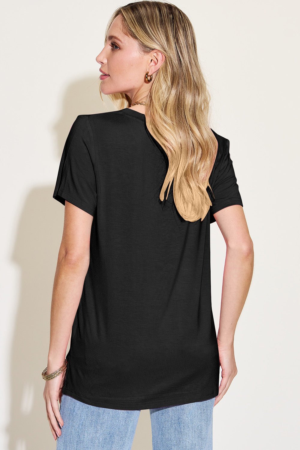 Basic Bae - V - Neck High - Low Hem T-Shirt