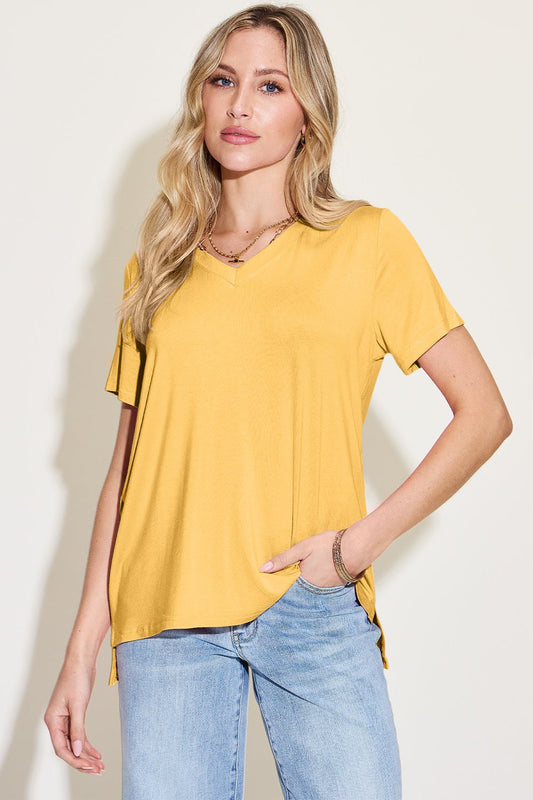 Basic Bae - V - Neck High - Low Hem T-Shirt