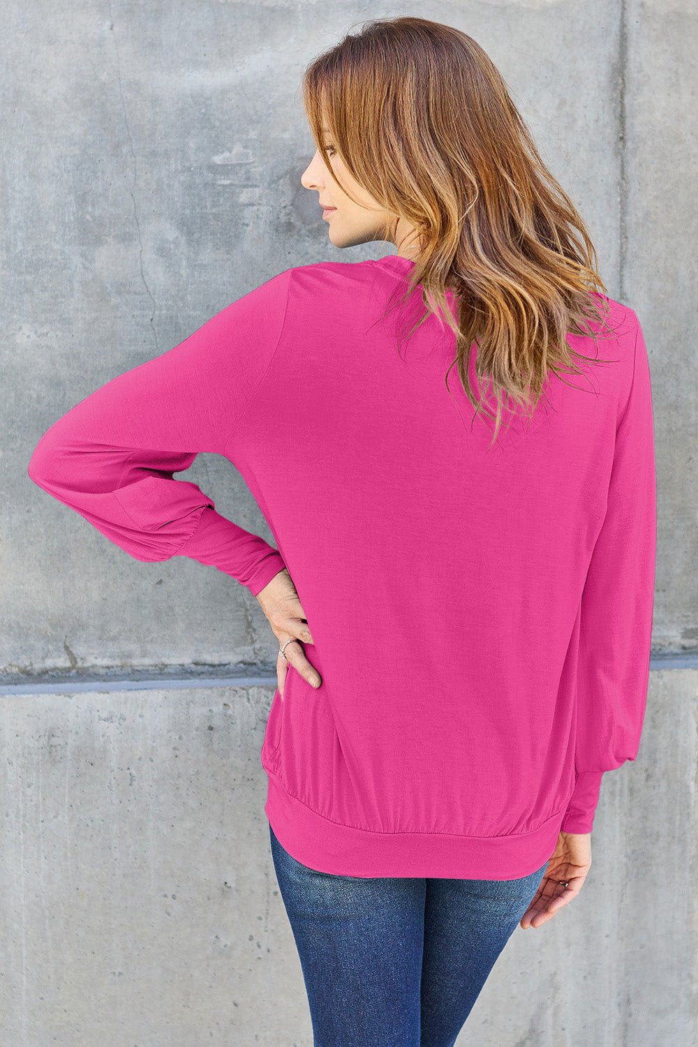 Basic Bae - V - Neck Lantern Sleeve Top