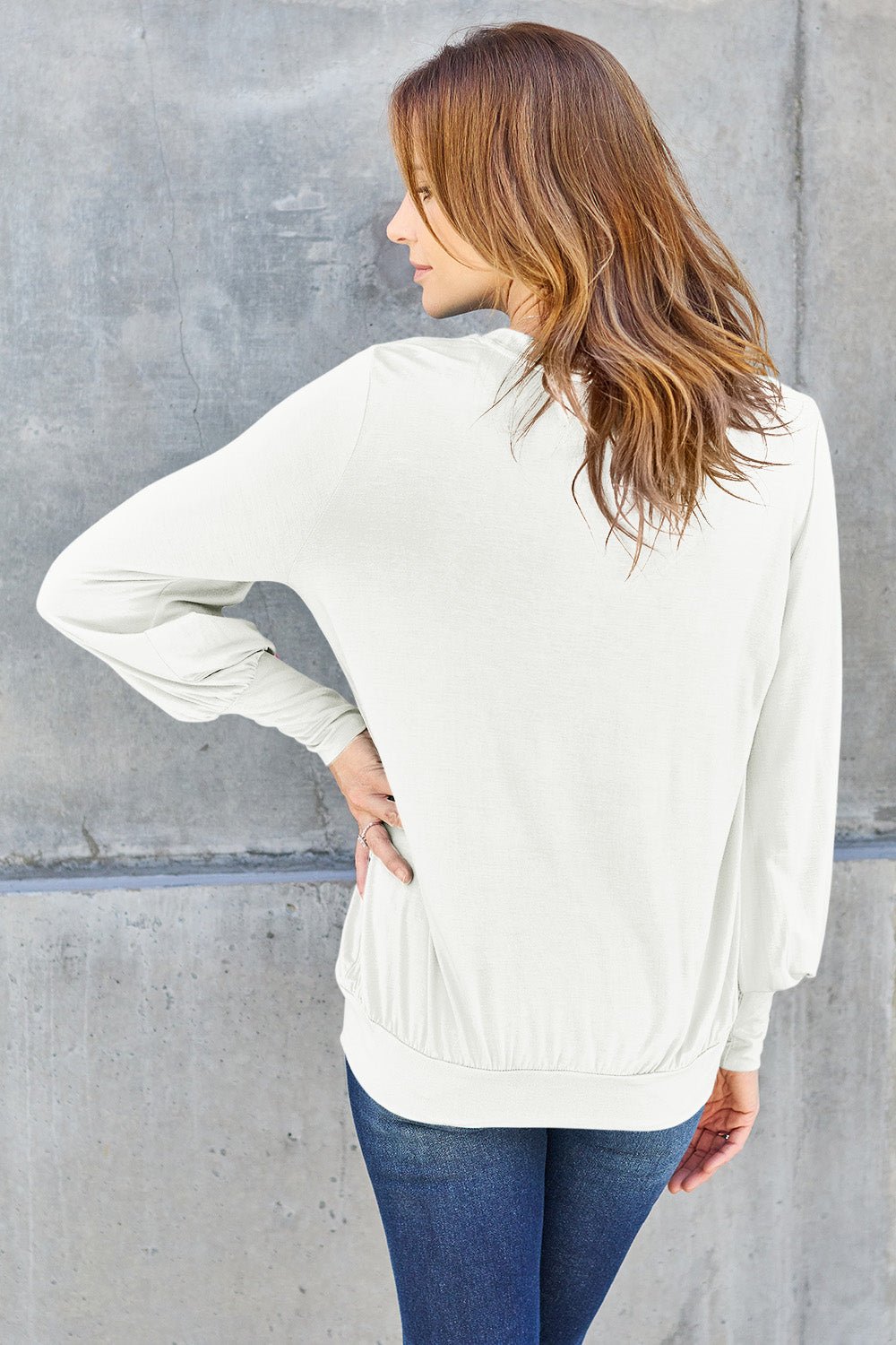 Basic Bae - V - Neck Lantern Sleeve Top