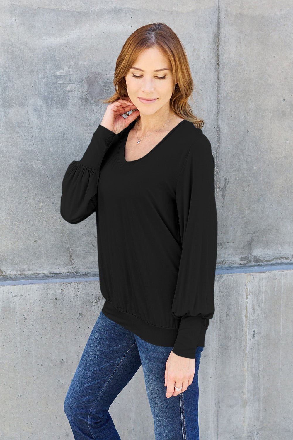 Basic Bae - V - Neck Lantern Sleeve Top