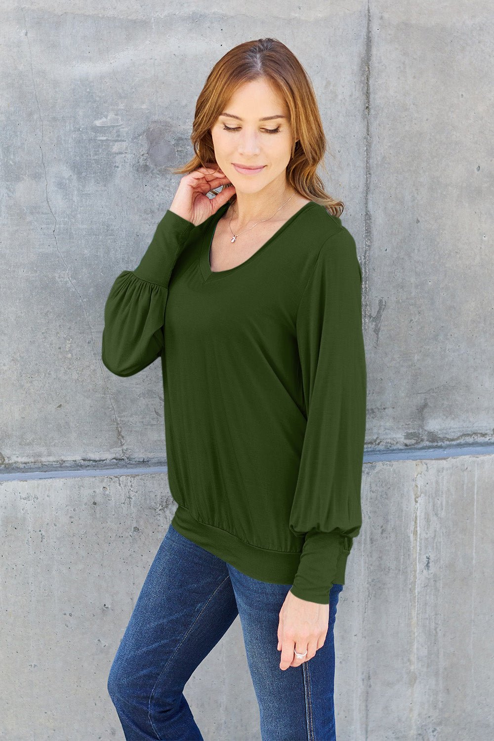 Basic Bae - V - Neck Lantern Sleeve Top