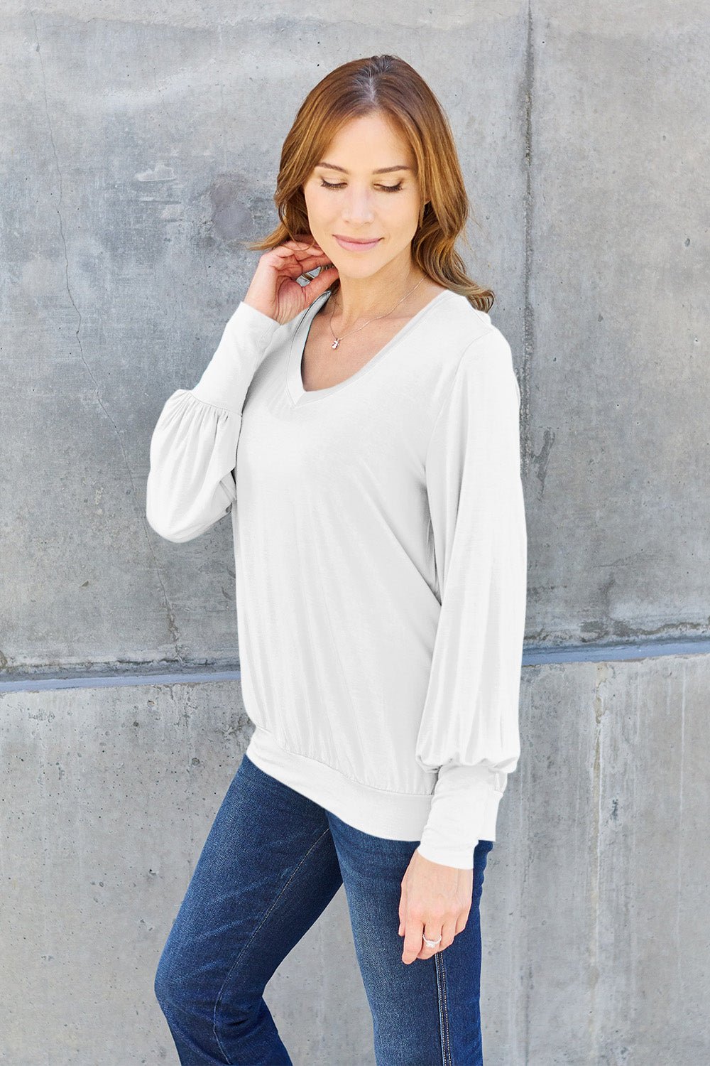 Basic Bae - V - Neck Lantern Sleeve Top