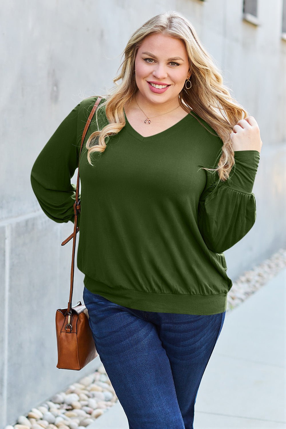 Basic Bae - V - Neck Lantern Sleeve Top