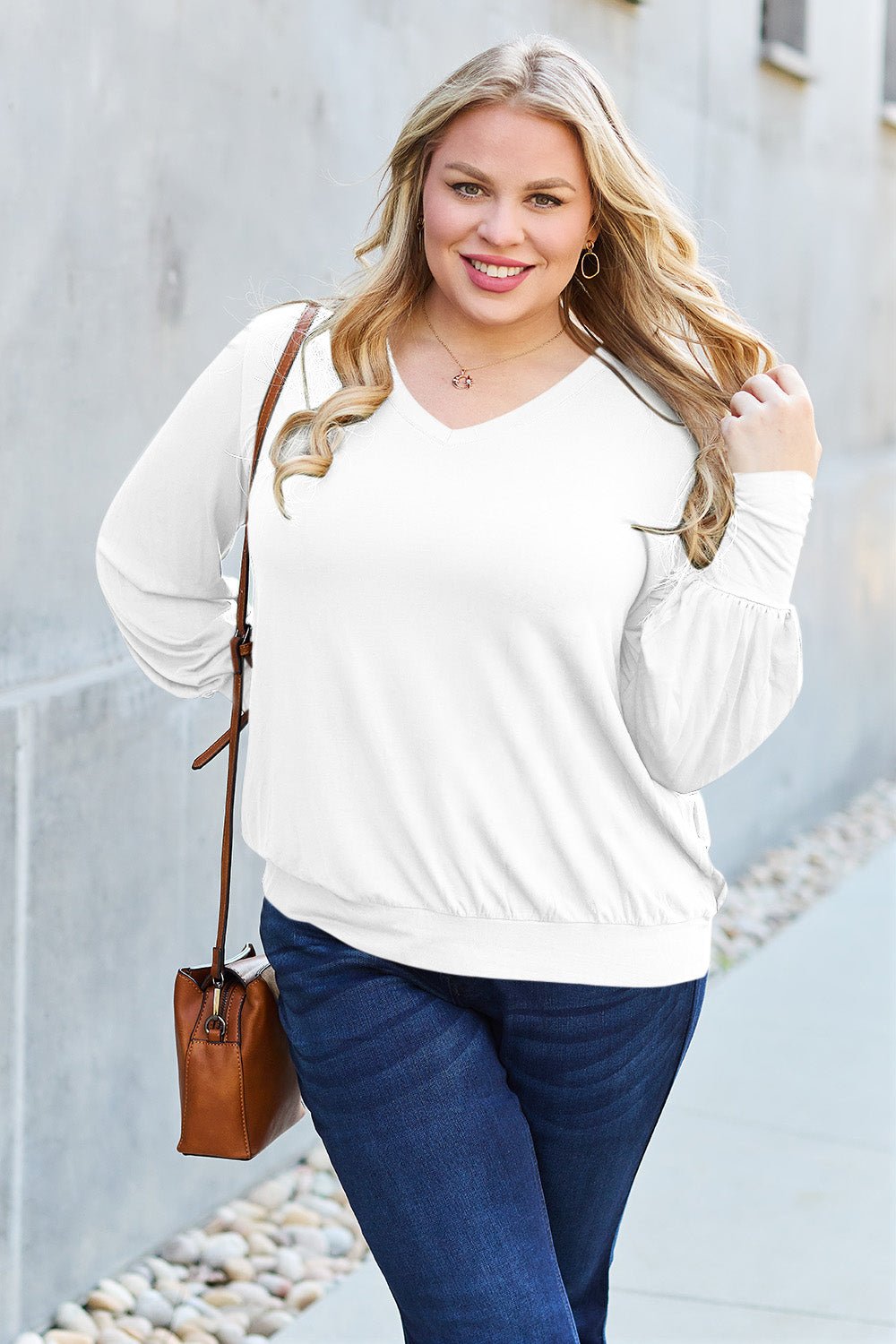 Basic Bae - V - Neck Lantern Sleeve Top