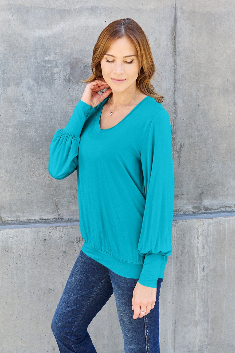 Basic Bae - V - Neck Lantern Sleeve Top