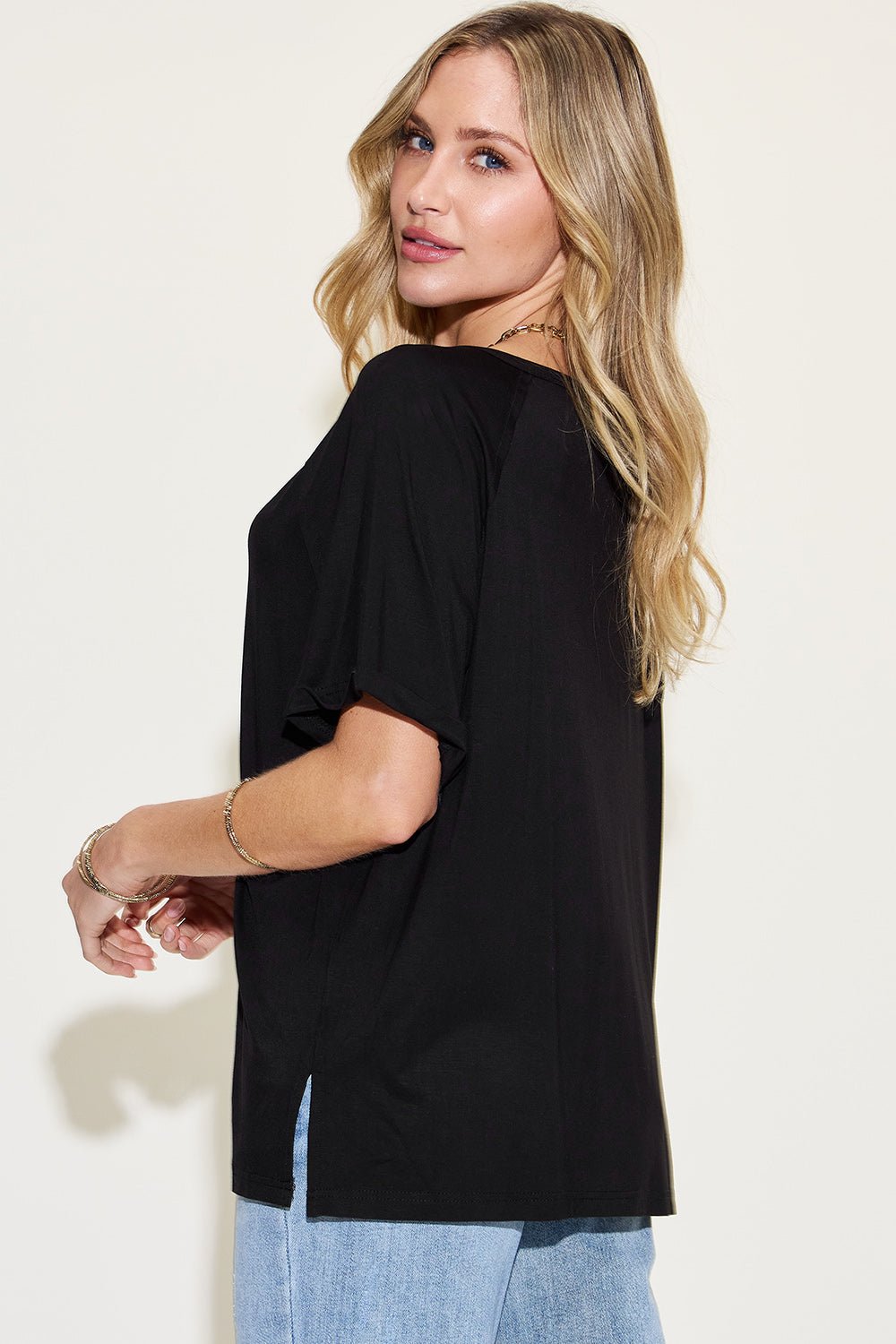 Basic Bae - V - Neck Short Sleeve Tunic T-Shirt