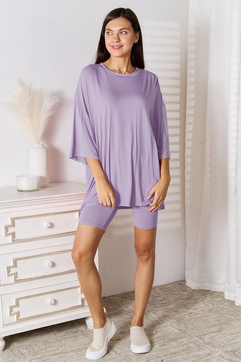 Basic BaeSoft Rayon Three - Quarter Sleeve Top and Shorts Set