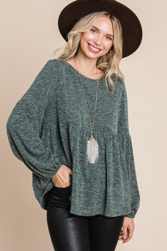 Heathered Babydoll Top in Olive