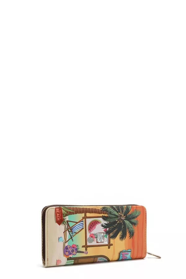 Colorful wallet with tropical design on a white background