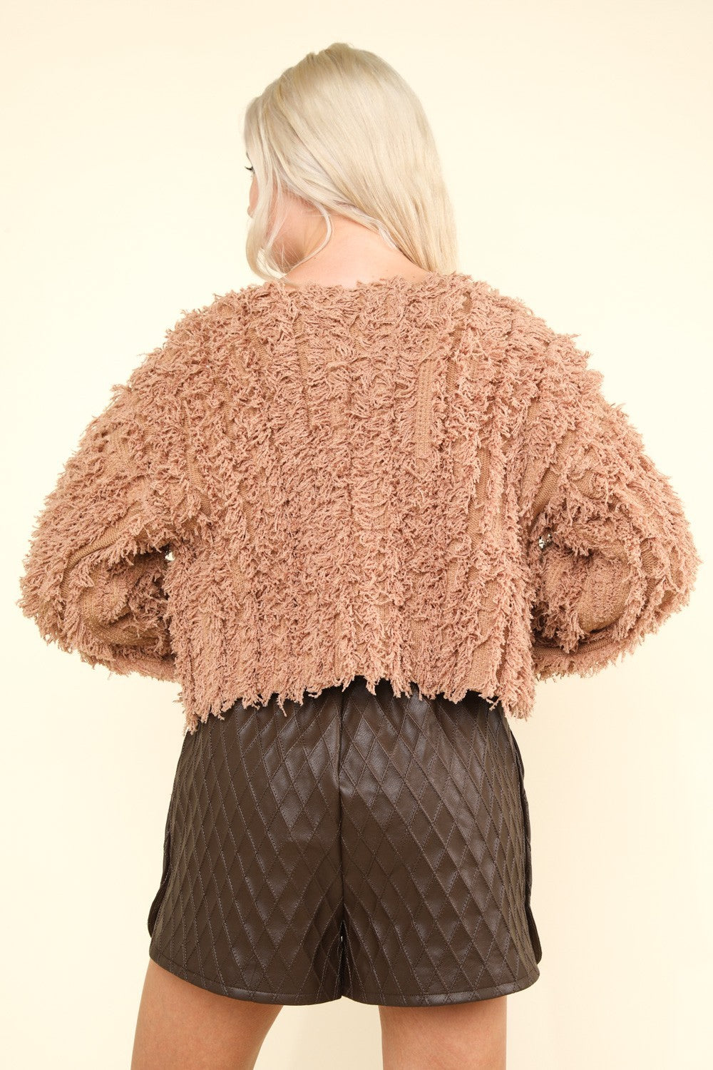 Shaggy Yarn Knit Zip Up Jacket in Mocha