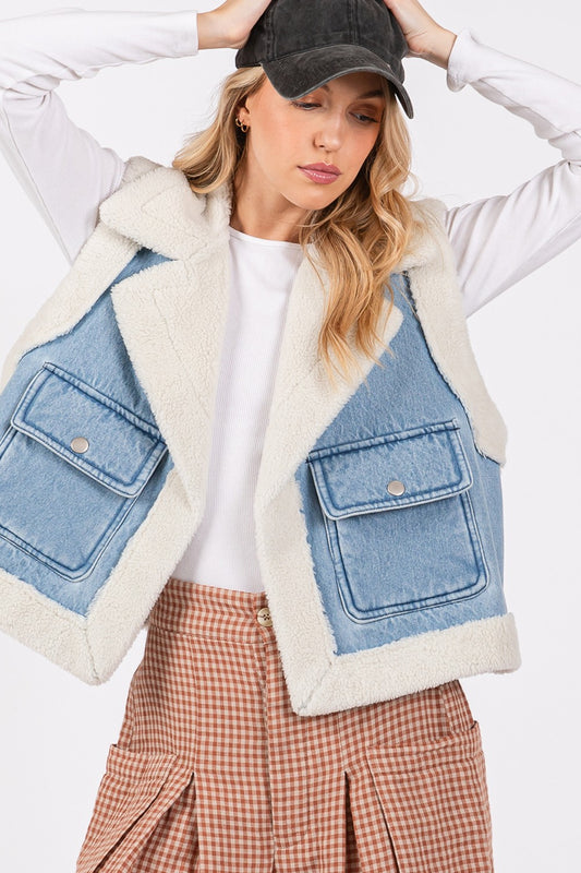 Denim Blue Sherpa Vest