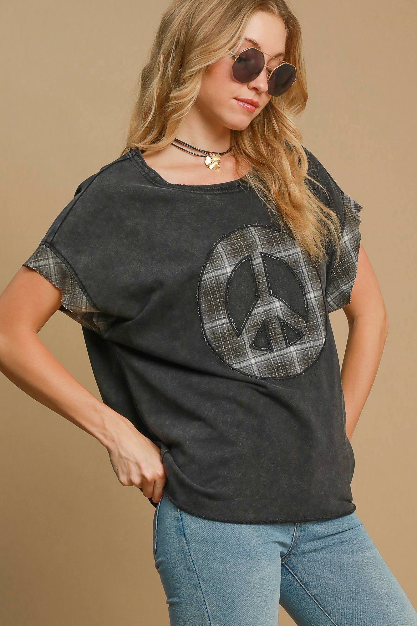 Black Peace Applique French Terry Top