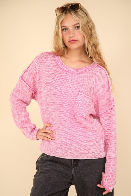 Pink Mineral Washed Exposed Seams Sweater