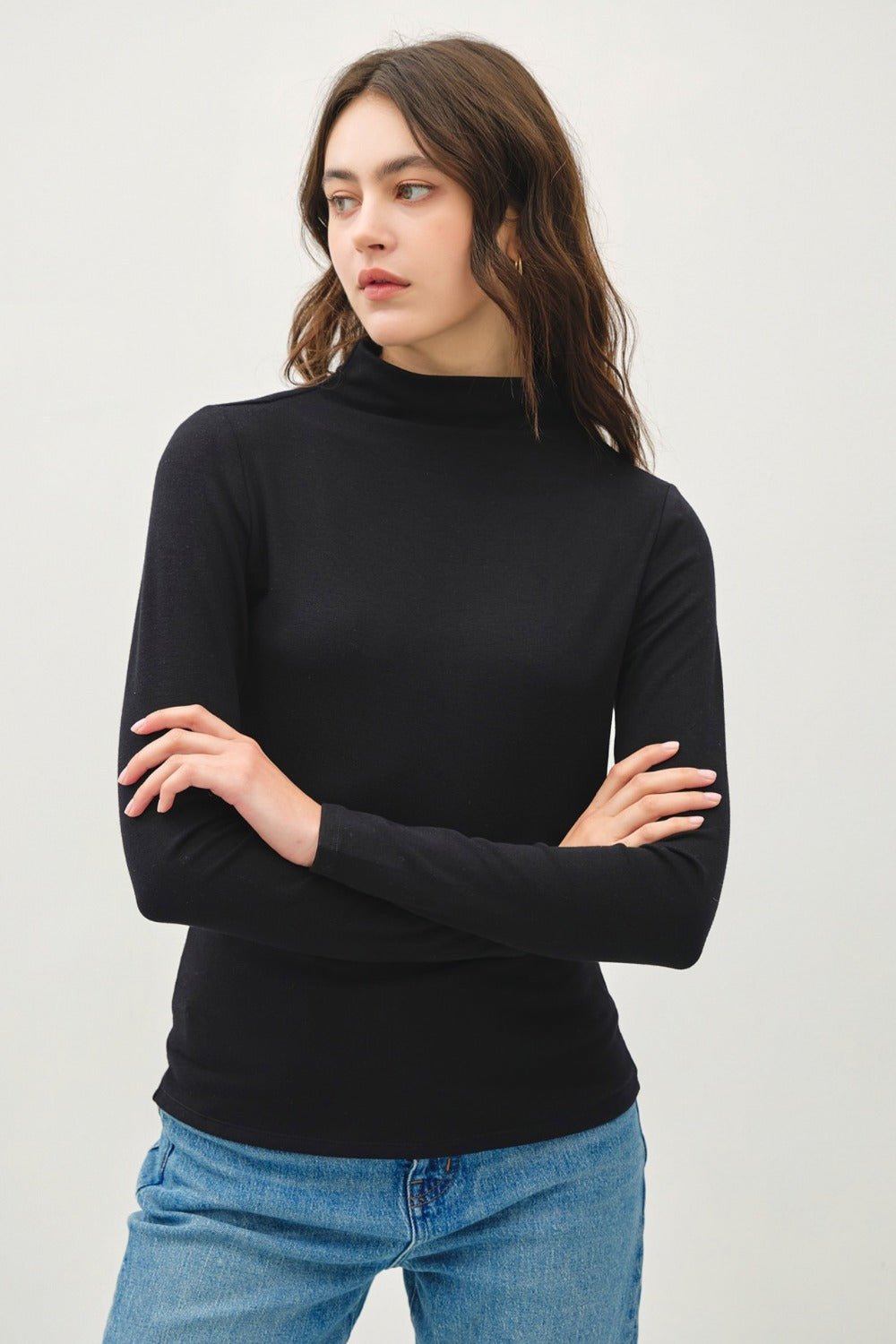 BE COOL - Black Mock Neck Long Sleeve T-Shirt