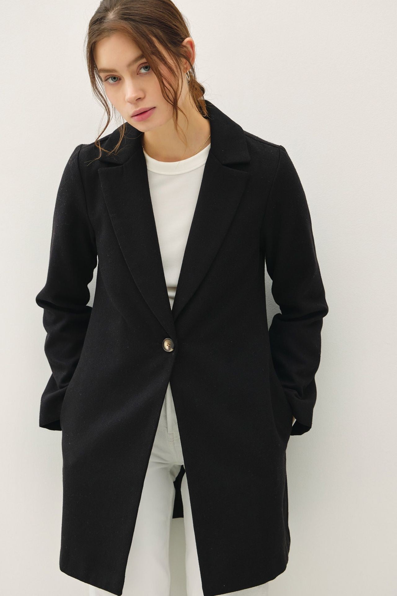 BE COOL - Black Single Button Car Coat