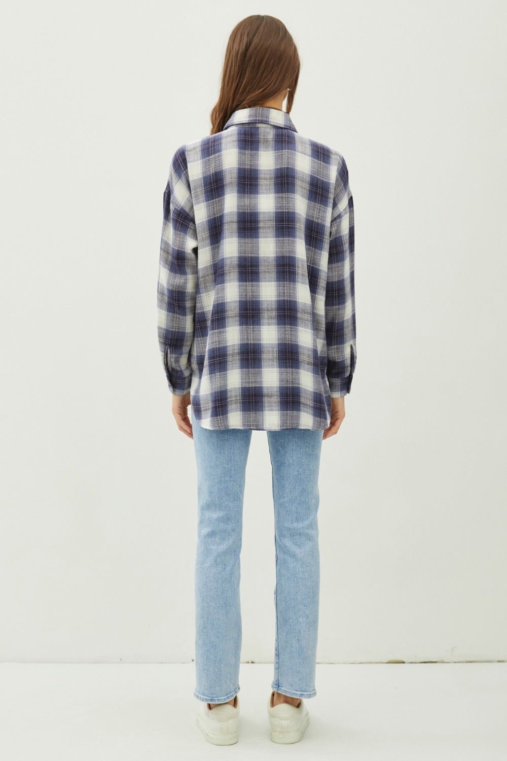 BE COOL - Blue Plaid Flannel Button Down Shirt