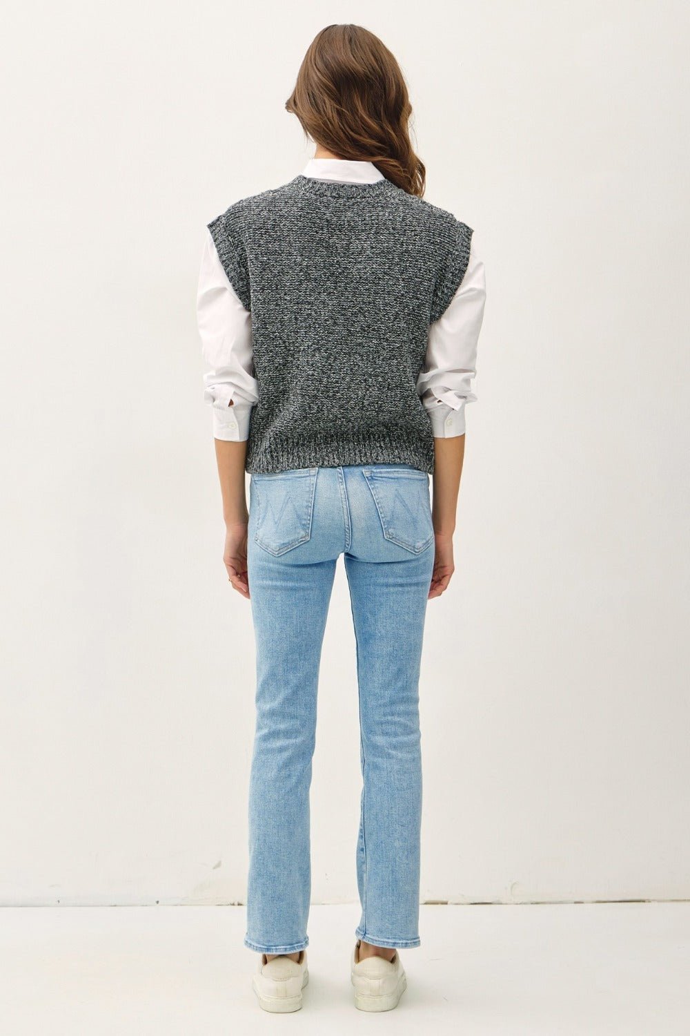 BE COOL - Cable Knit V - Neck Sweater Vest in Charcoal