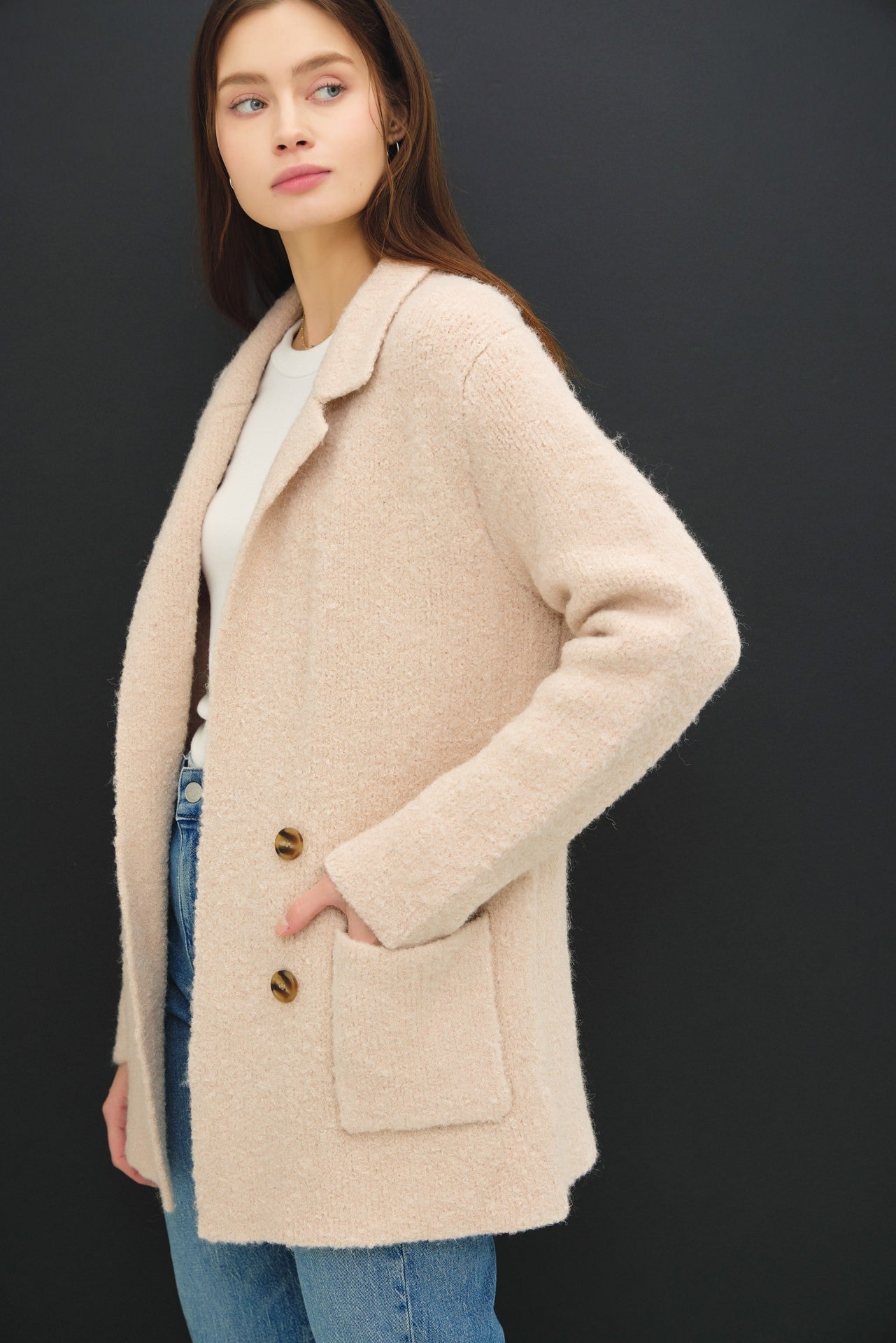 BE COOL - Double - Breasted Coat in Blush Beige