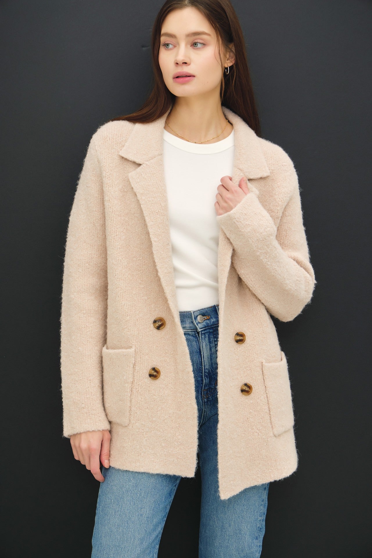 BE COOL - Double - Breasted Coat in Blush Beige