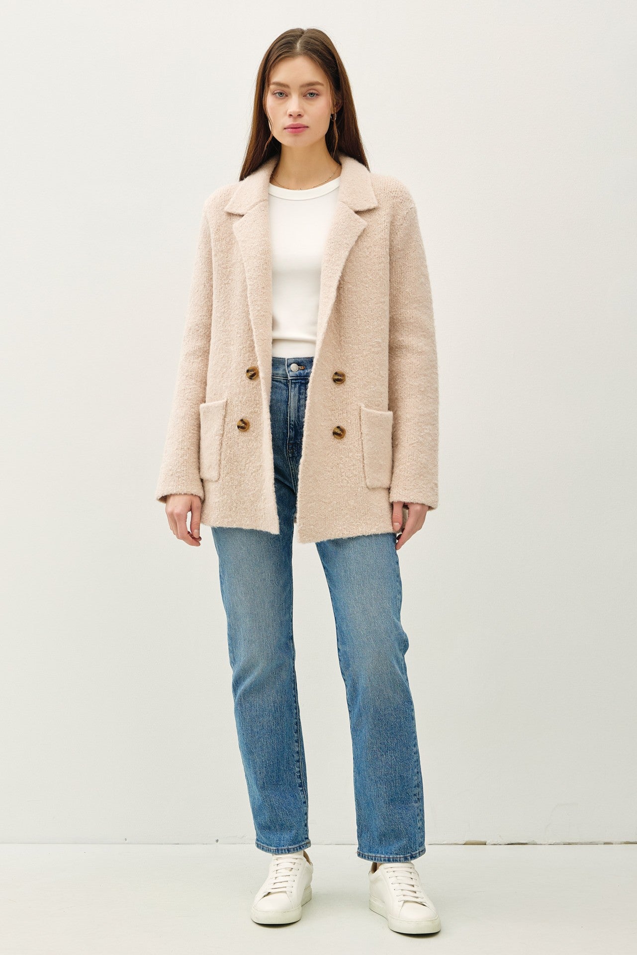 BE COOL - Double - Breasted Coat in Blush Beige