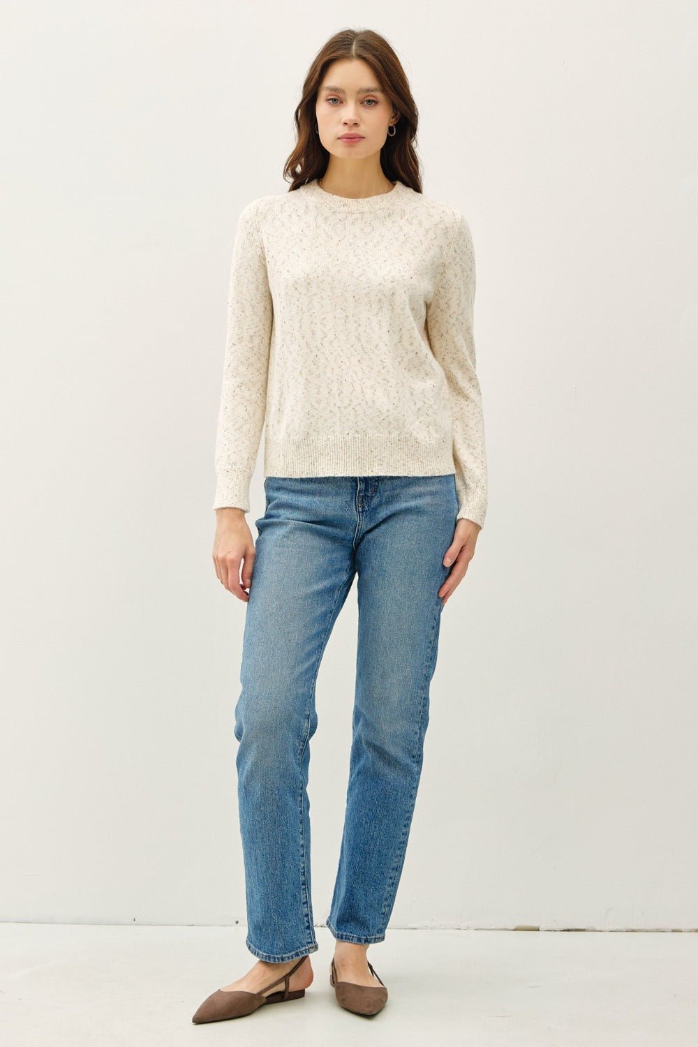BE COOL - Heather Long Sleeve Sweater in Cream