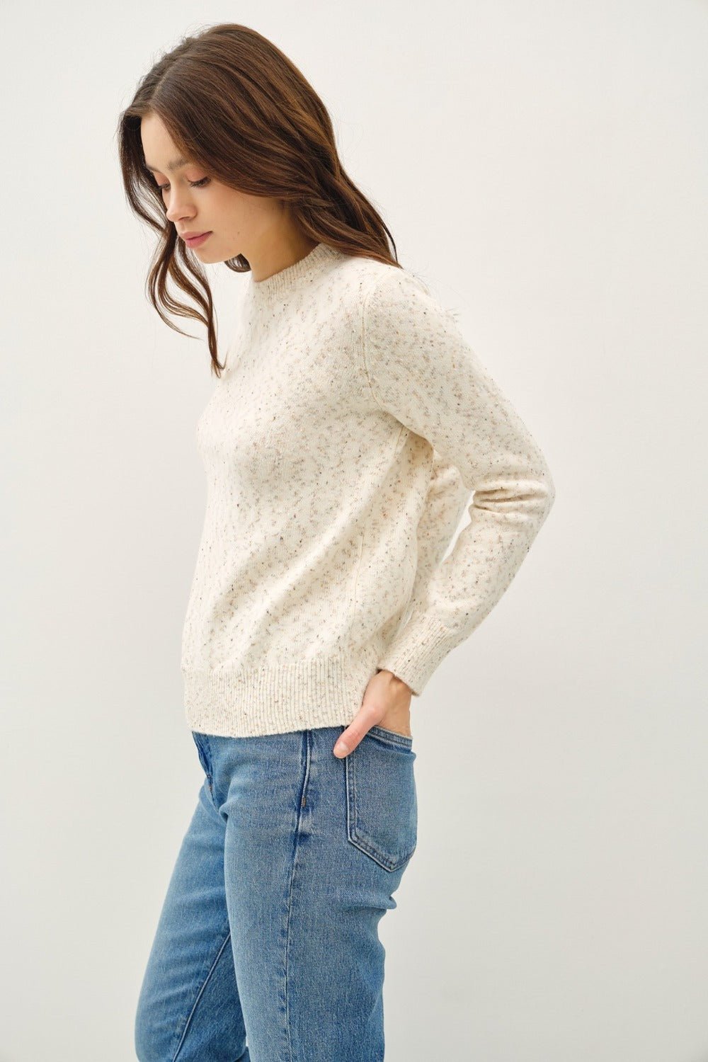 BE COOL - Heather Long Sleeve Sweater in Cream