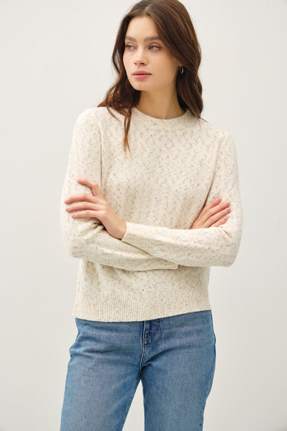 BE COOL - Heather Long Sleeve Sweater in Cream