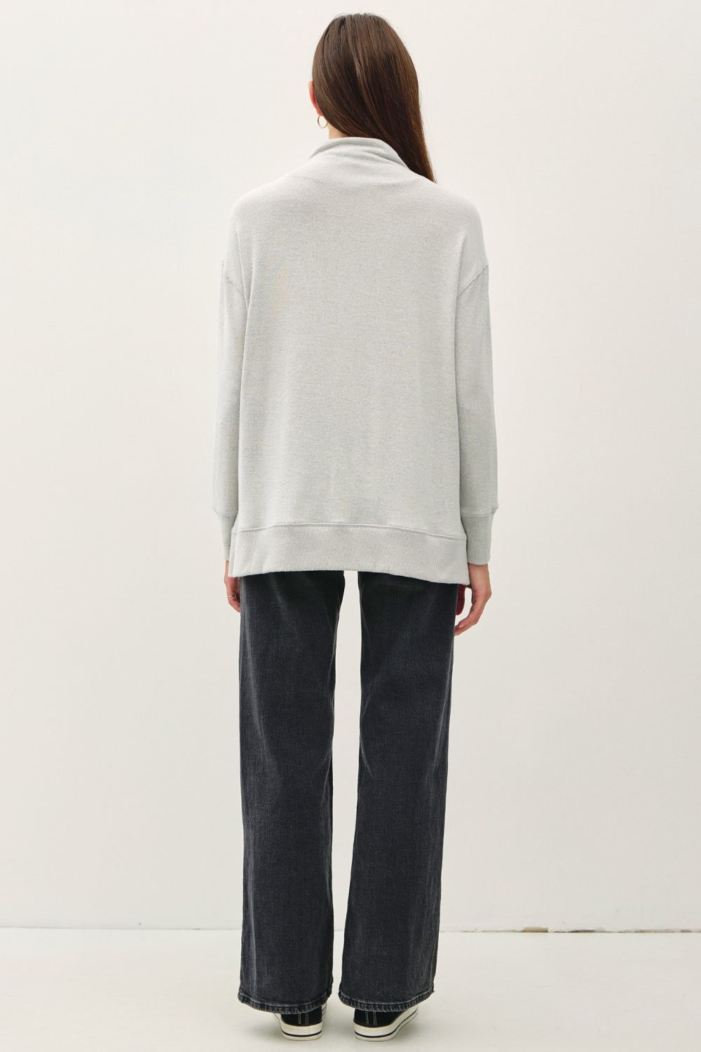 BE COOL - Light Gray Mock Neck Long Sleeve Tunic Top